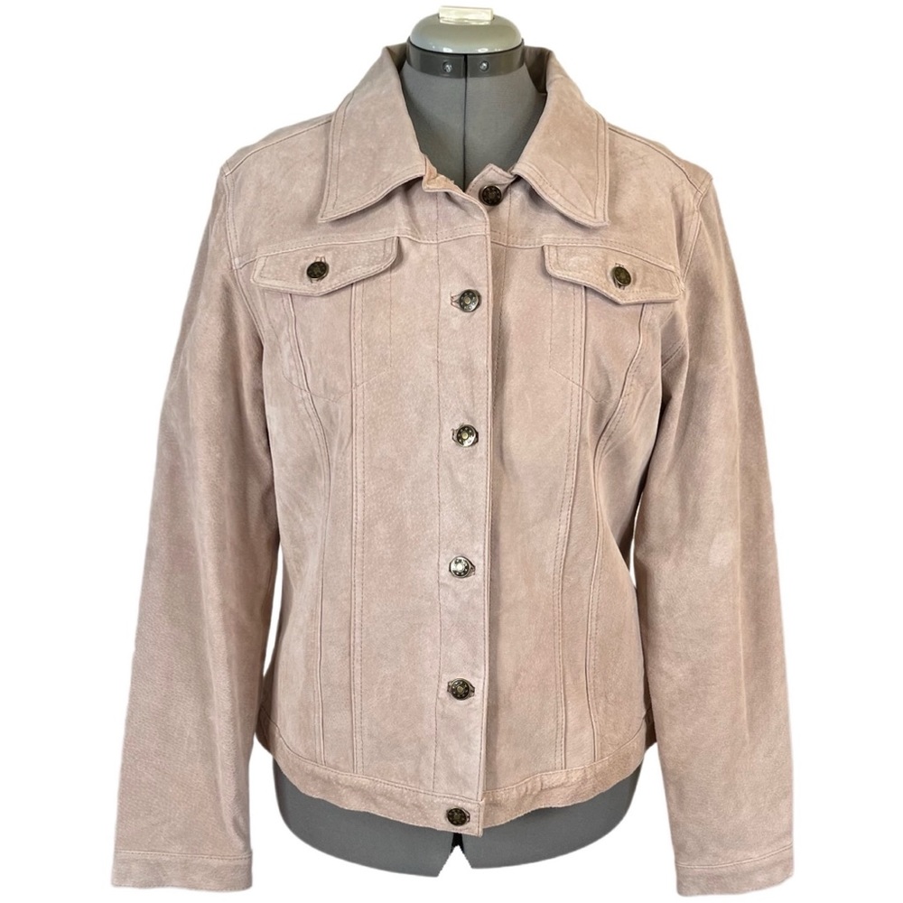 Vintage 1990s Y2K Dusty Pink Suede Leather Jacket Coat Moto 90s 2000s L Large 12